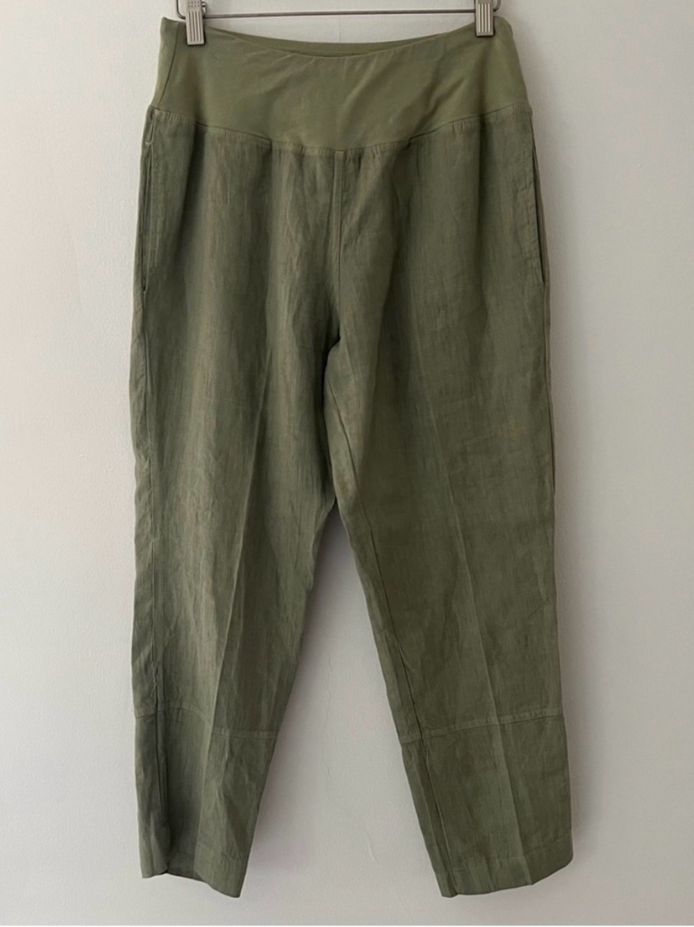 Luna Luz 100% Linen Pants Ankle Pull On Green Size Medium Minimalist Natural